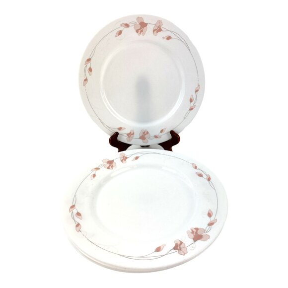 Arcopal France Linette 4 Dinner Plates White Peach Flowers Gray Stems 10.75" - Picture 7 of 10